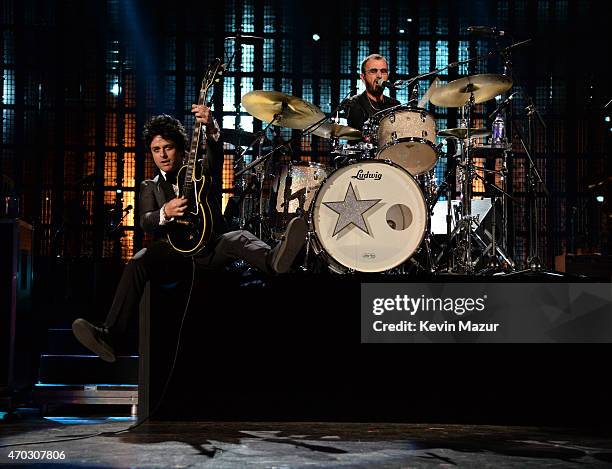 Billie Joe Armstrong and Ringo Starr perform onstage during the 30th Annual Rock And Roll Hall Of Fame Induction Ceremony at Public Hall on April 18,...