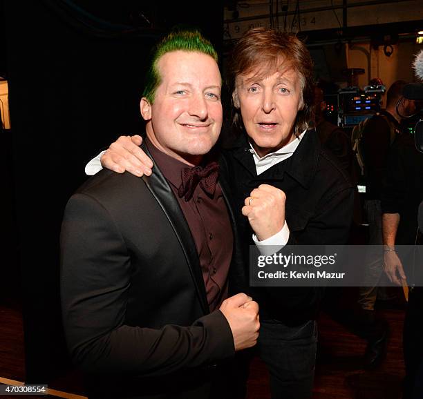 Tre Cool and Paul McCartney attend the 30th Annual Rock And Roll Hall Of Fame Induction Ceremony at Public Hall on April 18, 2015 in Cleveland, Ohio.