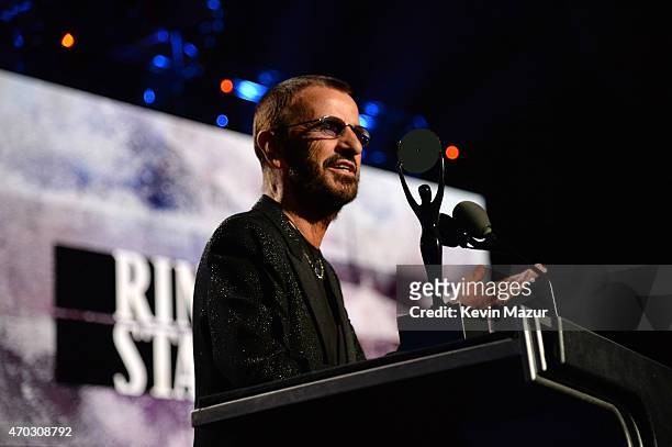 Ringo Starr speaks onstage during the 30th Annual Rock And Roll Hall Of Fame Induction Ceremony at Public Hall on April 18, 2015 in Cleveland, Ohio.