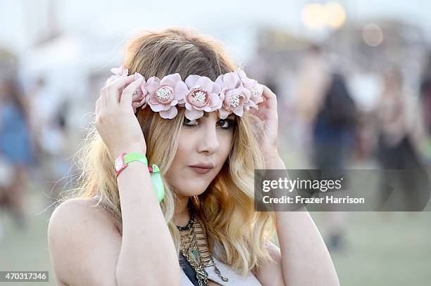 Music fan attends day 2 of the 2015 Coachella Valley Music And Arts Festival at The Empire Polo Club on April 18, 2015 in Indio, California.