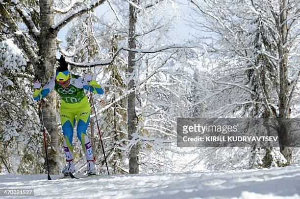 Slovenia's Katja Visnar competes in the Women's Cross-Country Skiing Team Sprint Classic Semifinals at the Laura Cross-Country Ski and Biathlon...