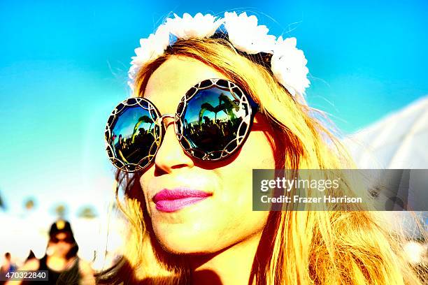 Music fan attends day 2 of the 2015 Coachella Valley Music And Arts Festival at The Empire Polo Club on April 18, 2015 in Indio, California.