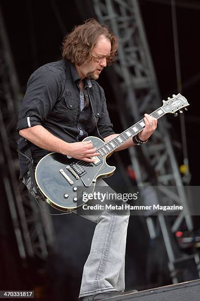 Guitarist Chet Roberts of American alternative rock group 3 Doors Down performing live on the Zippo Encore Stage at Download Festival on June 14,...