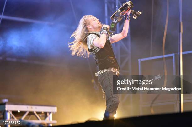 Guitarist Ben Wells of American hard rock group Black Stone Cherry performing live on the Zippo Encore Stage at Download Festival on June 14, 2013.