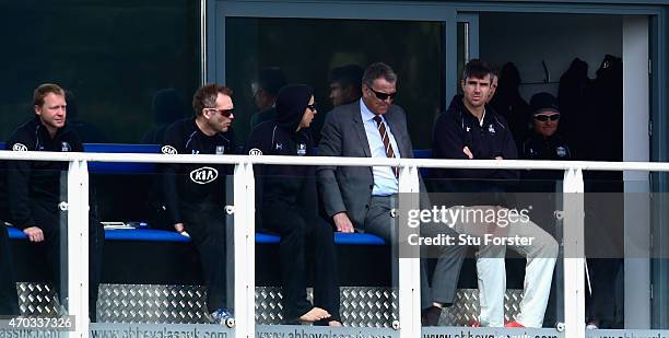 Surrey player Kevin Pietersen looks on from the players balcony during day one off the LV County Championships Division Two match between Glamorgan...