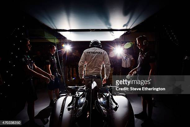 Lewis Hamilton of Great Britain and Mercedes GP climbs out of his car during practice for the Bahrain Formula One Grand Prix at Bahrain International...