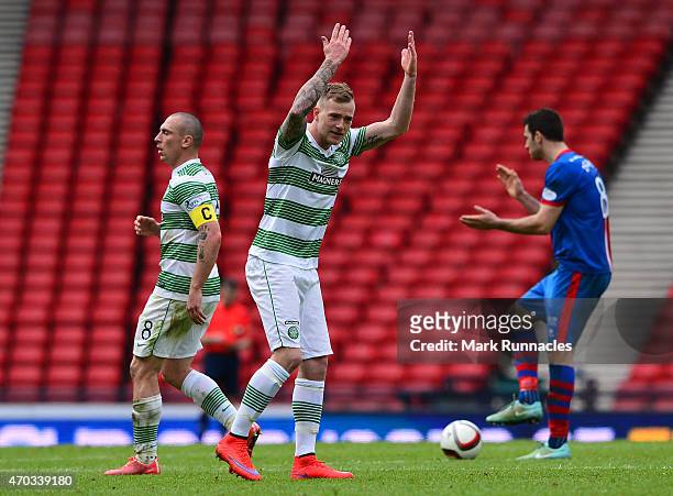 John Guidetti of Celtic celebrates scoring a goal in the second half during the William Hill Scottish Cup Semi Final match between Inverness...
