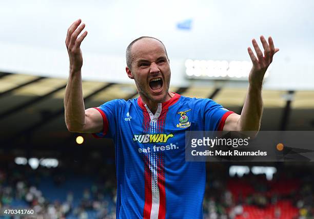 David Raven of Inverness Caledonian Thistle celebrates his teams victory over Celtic at full time, during the William Hill Scottish Cup Semi Final...