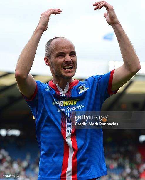 David Raven of Inverness Caledonian Thistle celebrates his teams victory over Celtic at full time, during the William Hill Scottish Cup Semi Final...