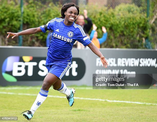 Eniola Aluko of Chelsea Ladies FC celebrates scoring a goal during the FA Women's Super League match between Chelsea Ladies FC and Liverpool Ladies...