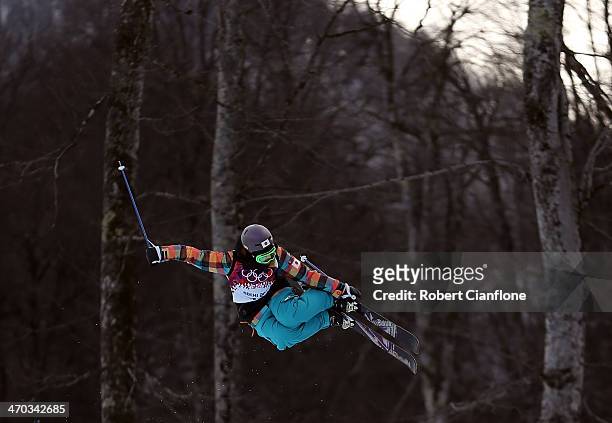 Manami Mitsuboshi of Japan is seen in action during a Freestyle Skiing training session at Rosa Khutor Extreme Park on day 12 of the Sochi Winter...