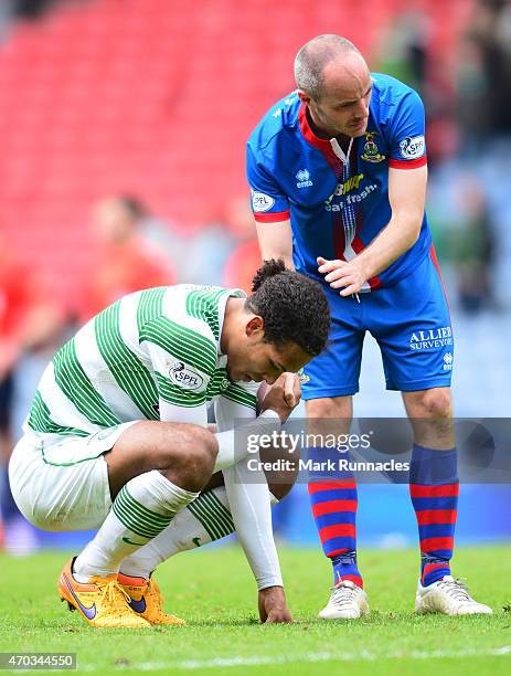 David Raven of Inverness Caledonian Thistle consoles Virgil Van Dijk of Celtic at the final whistle during the William Hill Scottish Cup Semi Final...