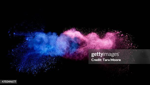 blue and pink smoke colliding - powder blue ストックフォトと画像