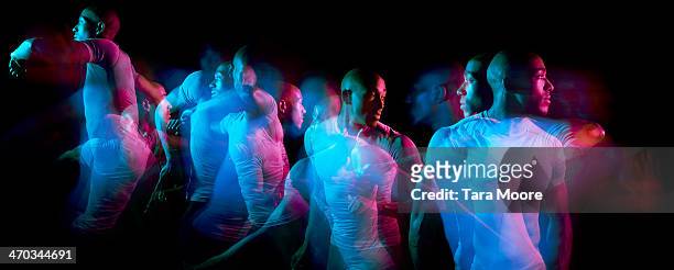 multiple exposure of sports man moving - multiple exposure stock pictures, royalty-free photos & images