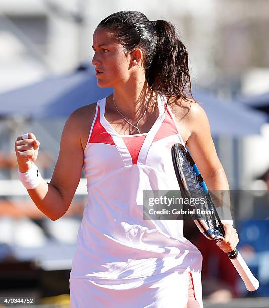 Lara Arruabarrena of Spain celebrates a point during a round 3 match between Paula Ormaechea of Argentina and Lara Arruabarrena of Spain as part of...