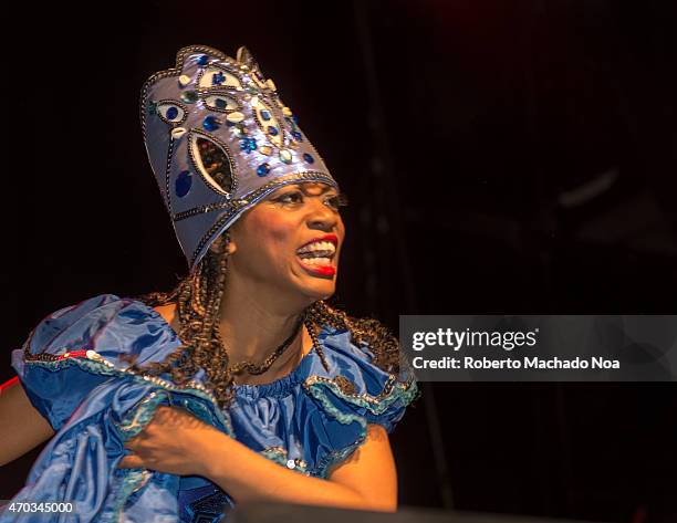 Faces of Yemaya: Dailyn Martinez dances Yemayawhich in Santeria is the Yorùbá Orisha or Goddess of the living Ocean, seen during the concert of David...