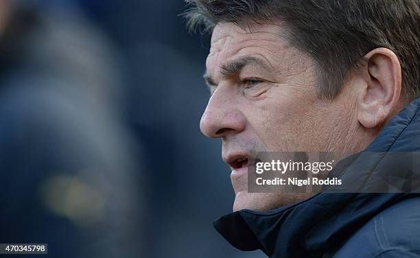 John Carver, manager of Newcastle United looks on during the Barclays Premier League match between Newcastle United and Tottenham Hotspur at St...