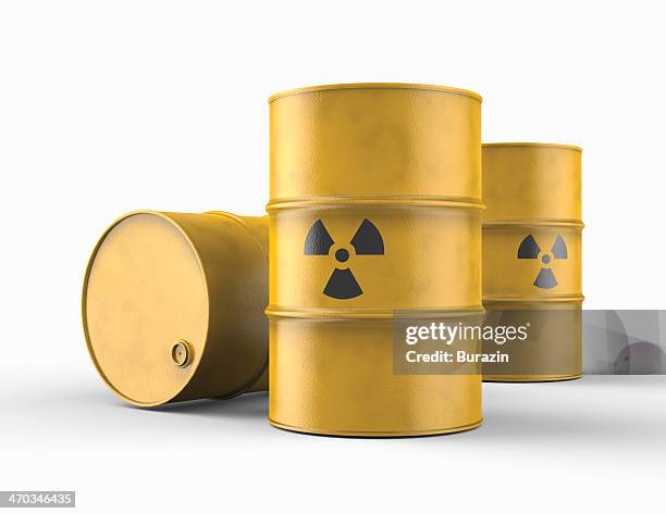 radioactive waste containers - segnale di pericolo di radiazioni foto e immagini stock