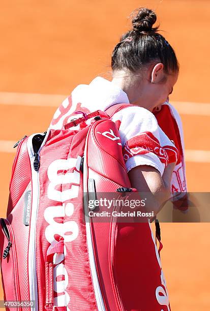 Paula Ormaechea of Argentina cries after losing the round 3 match between Paula Ormaechea of Argentina and Lara Arruabarrena of Spain as part of...