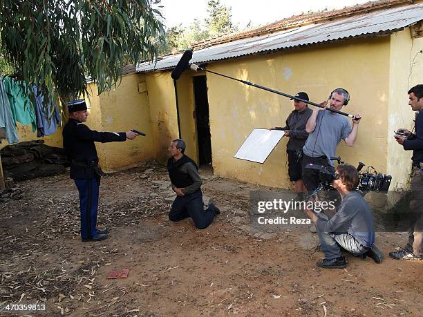 On the set of Zabana!, a movie by Algerian director Said Ould-Khelifa, produced by Yacine Laloui, on May 14, 2011. A French policeman threatens a...