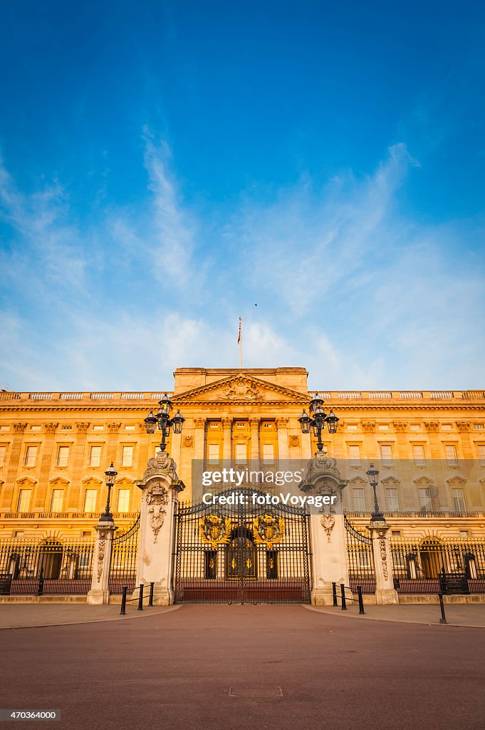 London golden dawn light on Buckingham Palace The Mall UK