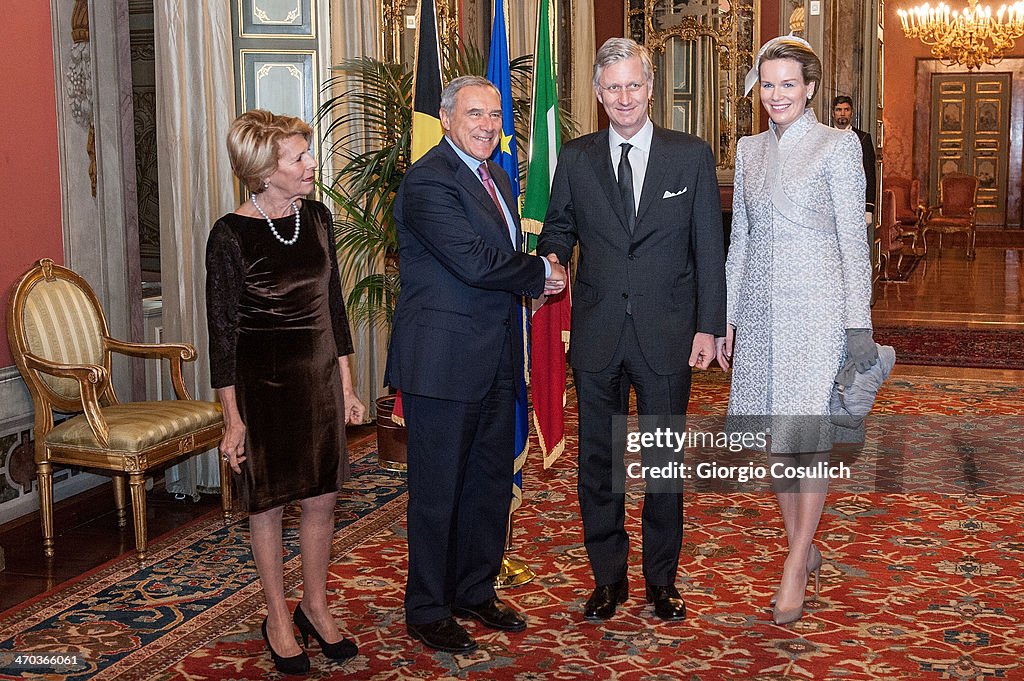 The Belgian Royal Family Meet Italian President Of Senate Pietro Grasso