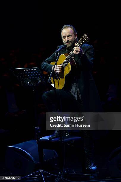 Singer Sting performs at The Old Vic Theatre for a gala celebration in honour of Kevin Spacey as the artistic directors tenure comes to an end on...