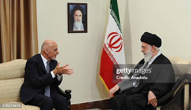 Afghanistan's President Ashraf Ghani meets with Iran's religious leader Ayatollah Ali Khamenei and Iran's President Hassan Rouhani in Iran's capital...