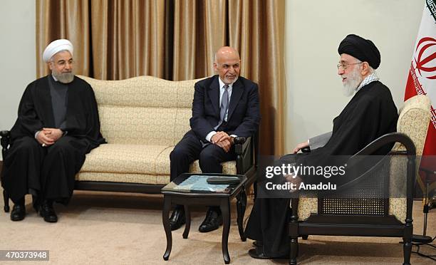 Afghanistan's President Ashraf Ghani meets with Iran's religious leader Ayatollah Ali Khamenei and Iran's President Hassan Rouhani in Iran's capital...