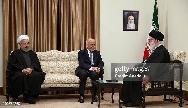 Afghanistan's President Ashraf Ghani meets with Iran's religious leader Ayatollah Ali Khamenei and Iran's President Hassan Rouhani in Iran's capital...