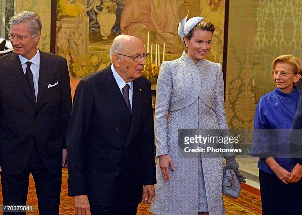King Philippe and Queen Mathilde of Belgium meet with President Giorgio Napolitano on February 19, 2014 in Rome, Italy. King Philippe and Queen...