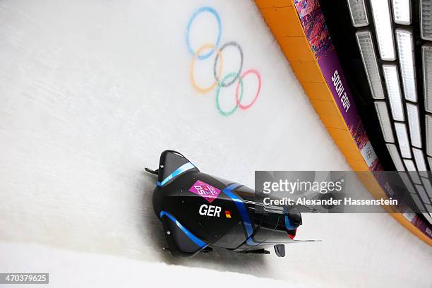 Cathleen Martini and Christin Senkel of Germany team 2 compete during the Women's Bobsleigh on Day 12 of the Sochi 2014 Winter Olympics at Sliding...