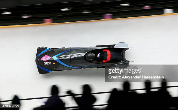 Cathleen Martini and Christin Senkel of Germany team 2 compete during the Women's Bobsleigh on Day 12 of the Sochi 2014 Winter Olympics at Sliding...