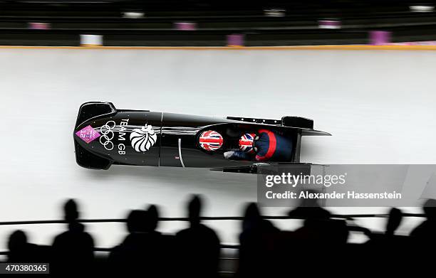 Paula Walker and Rebekah Wilson of Great Britain team 1 compete during the Women's Bobsleigh on Day 12 of the Sochi 2014 Winter Olympics at Sliding...