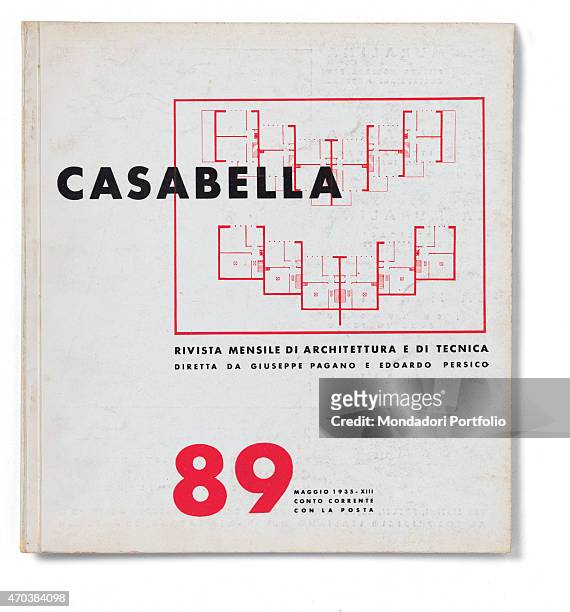 "Casabella, No. 89, May, 1935 - XIII, 20th Century, Arnoldo Mondadori Editore, Milan, 28 x 31 cm. Whole artwork view. On a white background, in a...