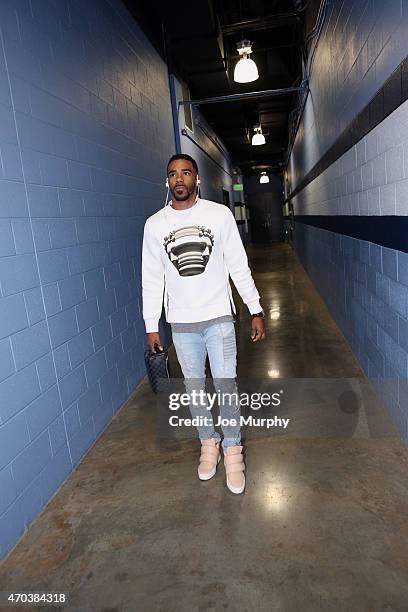 Mike Conley of the Memphis Grizzlies arrives for Game One of the Western Conference Quarterfinals of the NBA Playoffs against the Portland Trail...