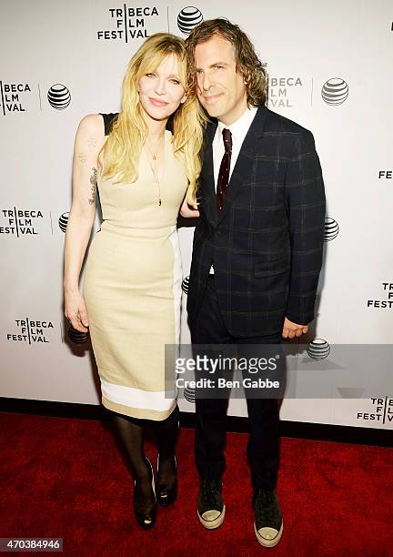 Courtney Love and Brett Morgen attend the premiere of "Kurt Cobain: Montage Of Heck" during the 2015 Tribeca Film Festival at Spring Studio on April...