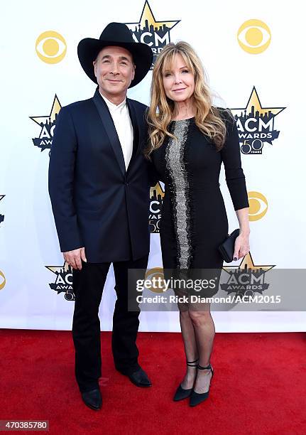 Recording artist Clint Black and actress Lisa Hartman Black attend the 50th Academy of Country Music Awards at AT&T Stadium on April 19, 2015 in...