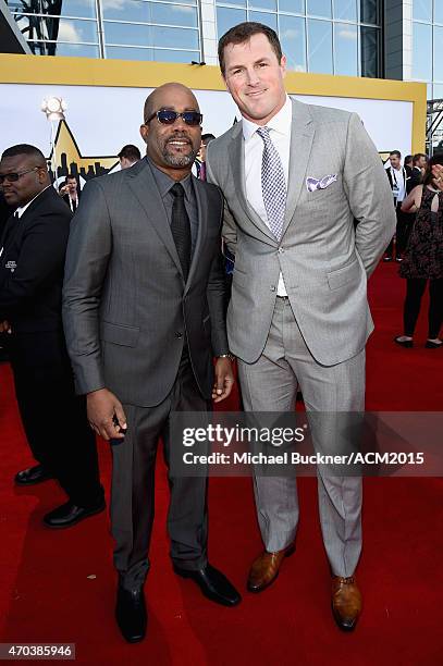 Musician Darius Rucker and Jason Witten of the Dallas Cowboys attend the 50th Academy of Country Music Awards at AT&T Stadium on April 19, 2015 in...