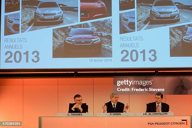 The newly-appointed CEO of French manufacturer PSA Carlos Tavares , Current chairman of PSA Peugeot-Citroen Philippe Varin , and CFO PSA...