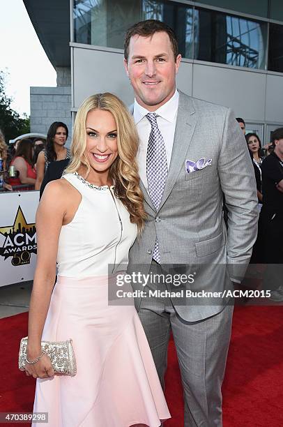 Michelle Witten and Jason Witten of the Dallas Cowboys attend the 50th Academy Of Country Music Awards at AT&T Stadium on April 19, 2015 in...