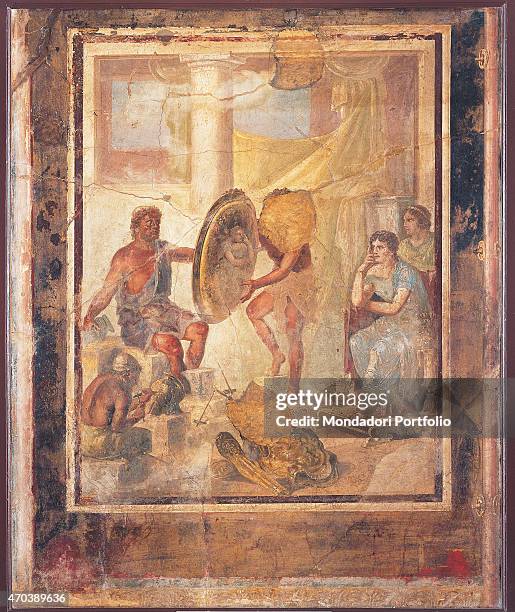 "Thetis and Hephaestus, by unknown artist, 45-79, 1st Century A.D., ripped fresco, 159 x 113 cm Italy, Campania, Naples, National Archaeological...