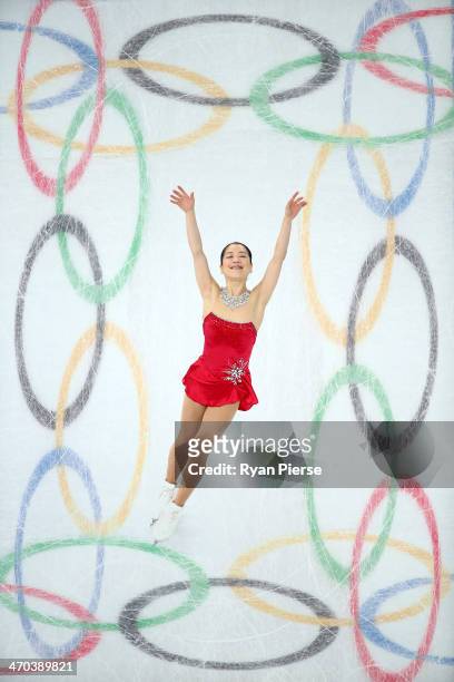 Akiko Suzuki of Japan competes in the Figure Skating Ladies' Short Program on day 12 of the Sochi 2014 Winter Olympics at Iceberg Skating Palace on...