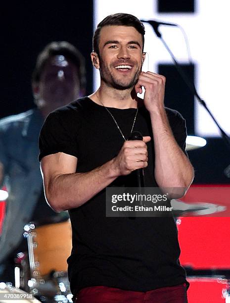 Singer Sam Hunt performs onstage during the 50th Academy of Country Music Awards at AT&T Stadium on April 19, 2015 in Arlington, Texas.