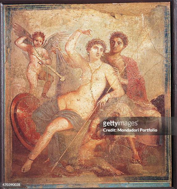"Ares and Aphrodite, by unknown artist, 45-79, 1st Century A.D., ripped fresco, 99 x 90 cm Italy, Campania, Naples, National Archaeological Museum,...