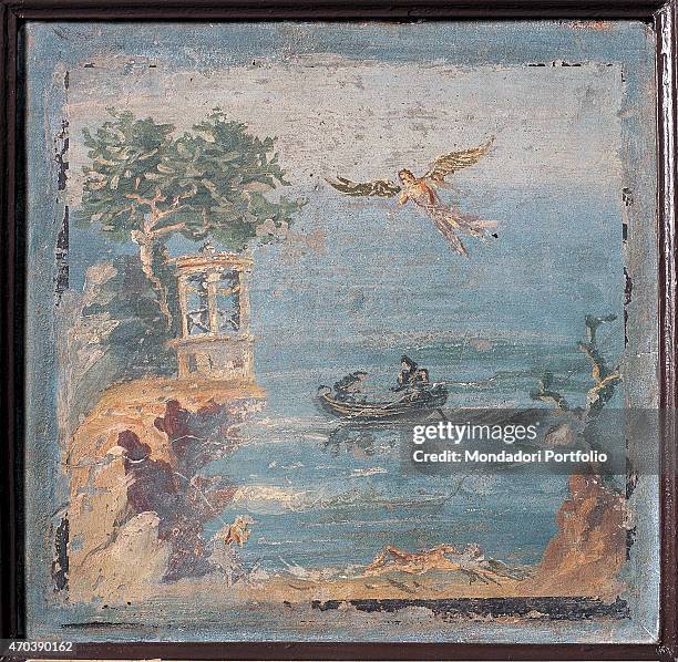 "Fall of Icarus, by unknown artist, 45-79, 1st Century A.D., ripped fresco, 36 x 37 cm Italy, Campania, Naples, National Archaeological Museum, Room...