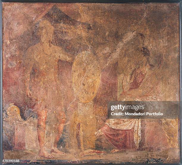 "Thetis and Hephaestus, by unknown artist, 62-79, 1st Century A.D., ripped fresco, 100 x 110 cm Italy, Campania, Naples, National Archaeological...