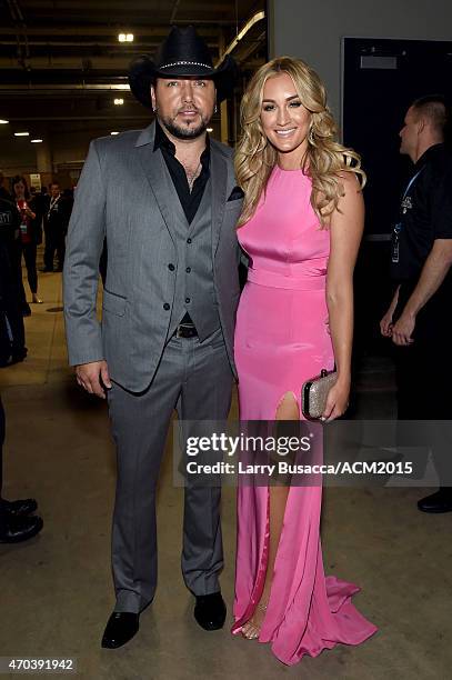 Recording artist Jason Aldean and Brittany Kerr attend the 50th Academy Of Country Music Awards at AT&T Stadium on April 19, 2015 in Arlington, Texas.