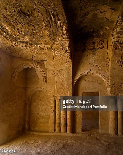 "Castle of al-Kharana , 705-710, 8th Century A.D., stone building Jordan, Amman. Detail. Al-Kharana cerimonial western hall of the 1st floor in...