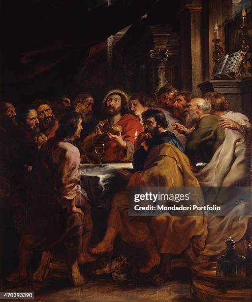 "The Cenacle , by Peter Paul Rubens, 1630-1632, 17th Century, oil on panel Italy, Lombardy, Milan, Brera Art Gallery. Whole artwork view. Jesus and...